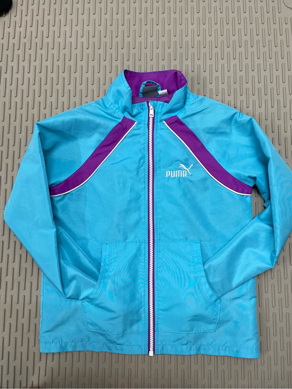 Puma Windbreaker Jacket Kids Size 8 Blue‎ Purple Good Full Zip Mesh Lined Sporty